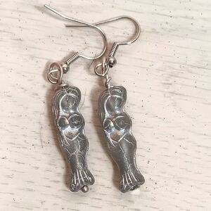 🍒 Dangle Hand Crafted Earrings Silver Mermaid Goddess Earrings 🐥